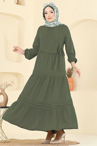 moda selvim Dress 2833SLK540 Khaki - Thumbnail