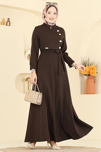 moda selvim الفستان بني غامق 2838SLK540 - Thumbnail