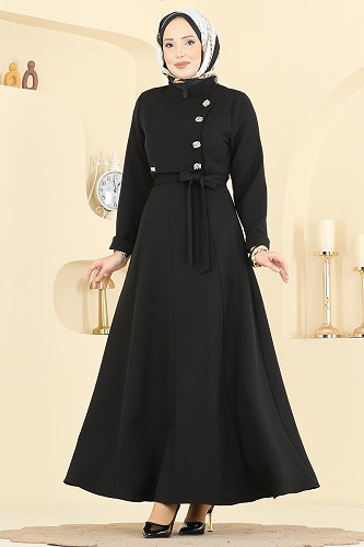 moda selvim الفستان أسود 2838SLK540 - Thumbnail