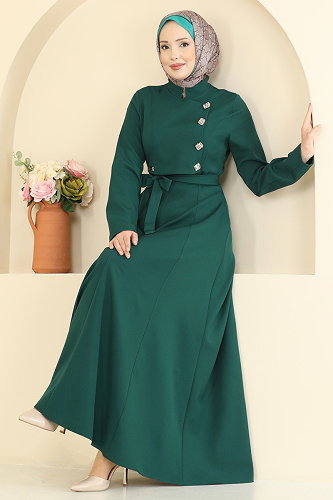 moda selvim Dress 2838SLK540 Emerald - Thumbnail
