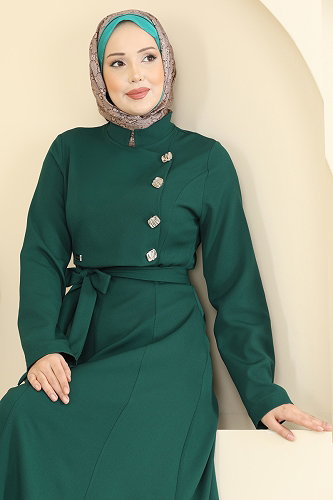 moda selvim Dress 2838SLK540 Emerald - Thumbnail