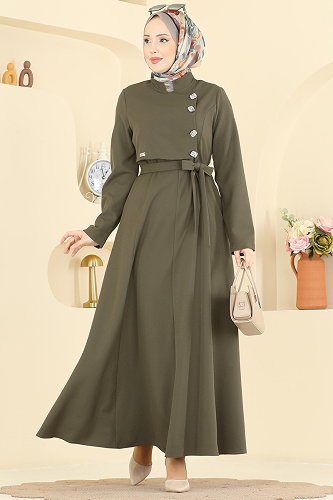 moda selvim Dress 2838SLK540 Khaki - Thumbnail