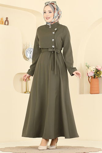 moda selvim Dress 2838SLK540 Khaki - Thumbnail