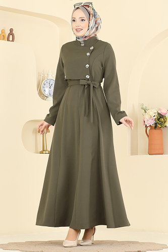 moda selvim الفستان اخضر عفني 2838SLK540 - Thumbnail