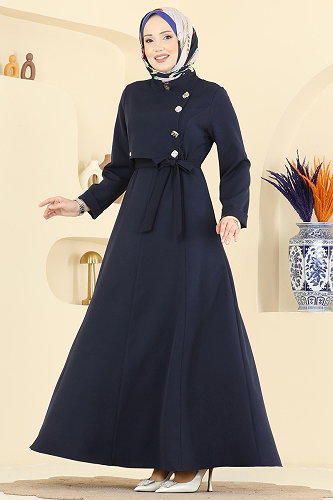 moda selvim Dress 2838SLK540 Navy Blue - Thumbnail