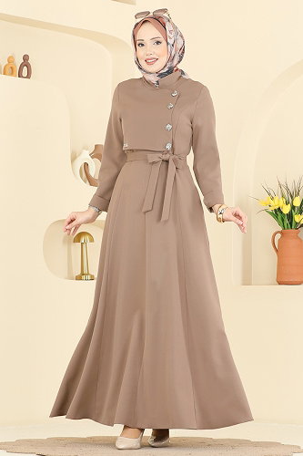 moda selvim الفستان بيج 2838SLK540 - Thumbnail