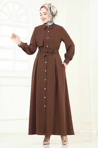 moda selvim الفستان بني 283ASN888 - Thumbnail