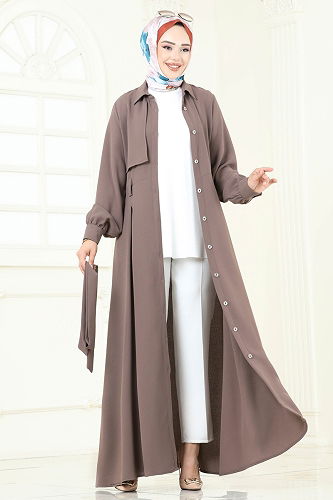 moda selvim الفستان بيج غامق 283ASN888 - Thumbnail