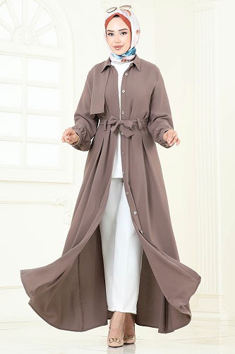 moda selvim الفستان بيج غامق 283ASN888 - Thumbnail