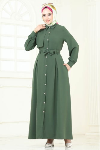 moda selvim الفستان اخضر عفني 283ASN888 - Thumbnail