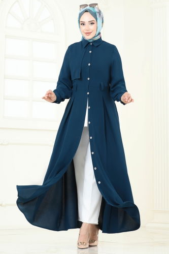 moda selvim Dress 283ASN888 Petroleum - Thumbnail