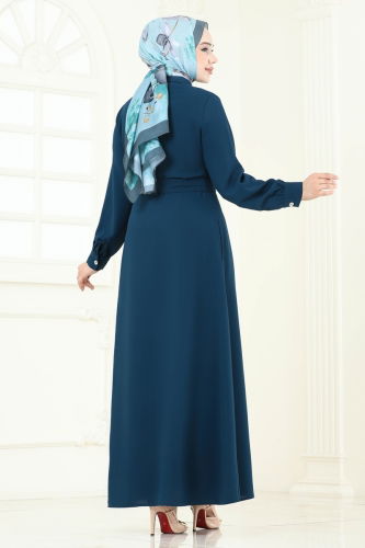 moda selvim Dress 283ASN888 Petroleum - Thumbnail