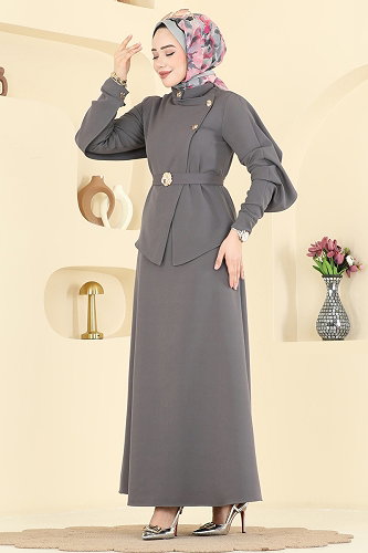 moda selvim Dress 2841SLK540 Anthracite - Thumbnail