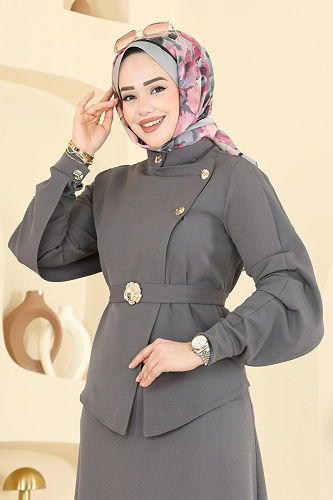 moda selvim Dress 2841SLK540 Anthracite - Thumbnail