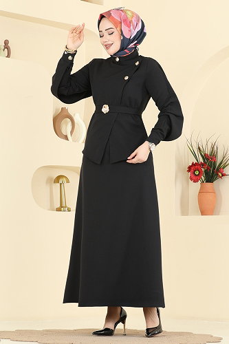 moda selvim الفستان أسود 2841SLK540 - Thumbnail