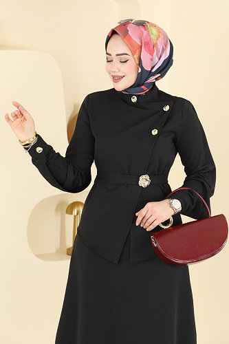 moda selvim الفستان أسود 2841SLK540 - Thumbnail