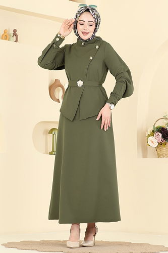 moda selvim Dress 2841SLK540 Khaki - Thumbnail