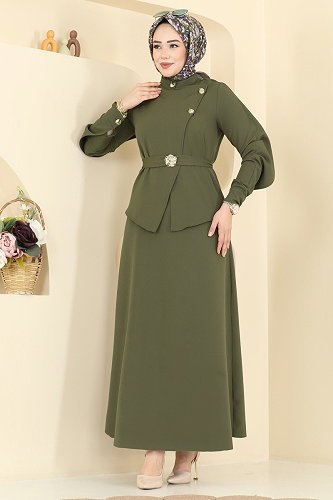 moda selvim الفستان اخضر عفني 2841SLK540 - Thumbnail