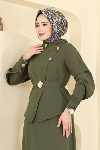 moda selvim الفستان اخضر عفني 2841SLK540 - Thumbnail