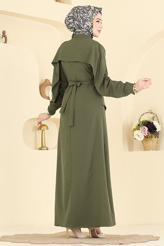 moda selvim الفستان اخضر عفني 2841SLK540 - Thumbnail