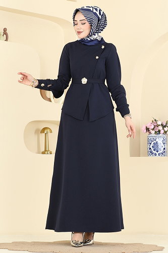 moda selvim Dress 2841SLK540 Navy Blue - Thumbnail