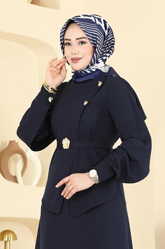 moda selvim Dress 2841SLK540 Navy Blue - Thumbnail