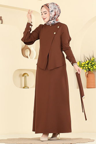 moda selvim Dress 2841SLK540 Tan - Thumbnail