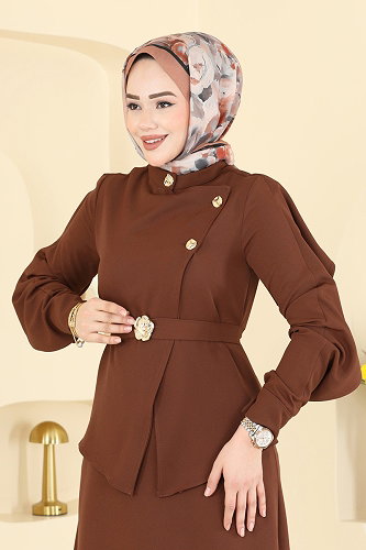 moda selvim الفستان عسلي 2841SLK540 - Thumbnail