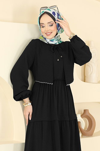 moda selvim الفستان أسود 2851SLK540 - Thumbnail