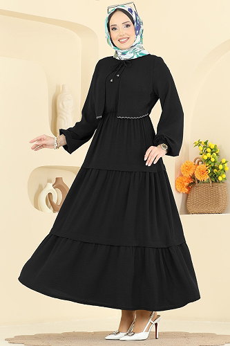 moda selvim الفستان أسود 2851SLK540 - Thumbnail