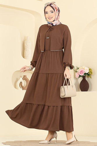 moda selvim Dress 2851SLK540 Brown - Thumbnail