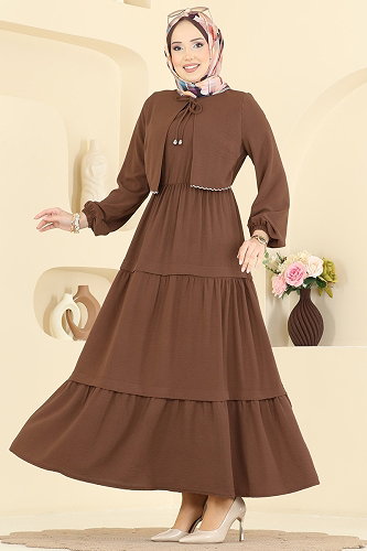 moda selvim Dress 2851SLK540 Brown - Thumbnail