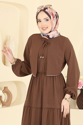 moda selvim Dress 2851SLK540 Brown - Thumbnail