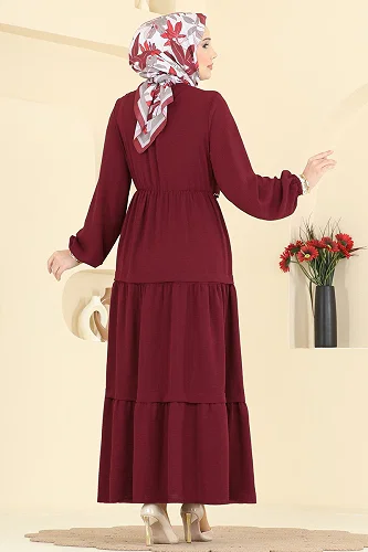 moda selvim Dress 2851SLK540 Burgundy - Thumbnail