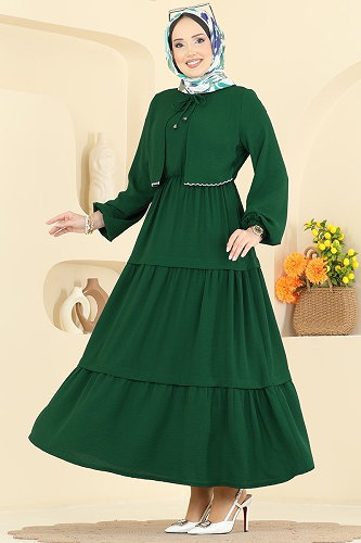 moda selvim الفستان زيتي 2851SLK540 - Thumbnail