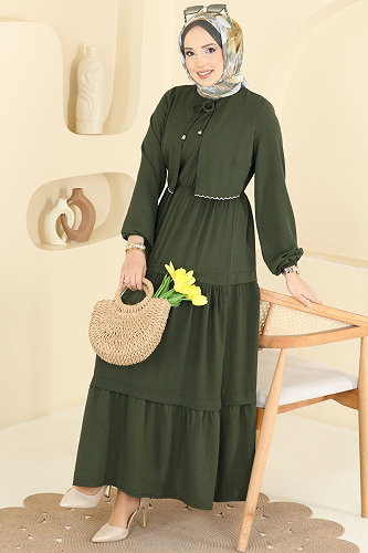 moda selvim Dress 2851SLK540 Khaki - Thumbnail