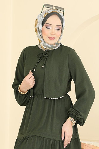 moda selvim Dress 2851SLK540 Khaki - Thumbnail