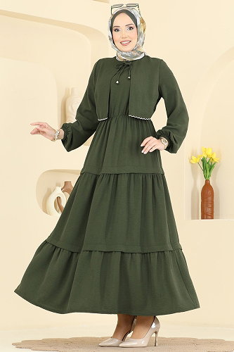 moda selvim Dress 2851SLK540 Khaki - Thumbnail