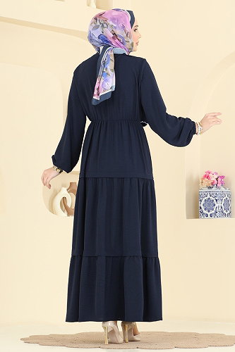 moda selvim Dress 2851SLK540 Navy Blue - Thumbnail