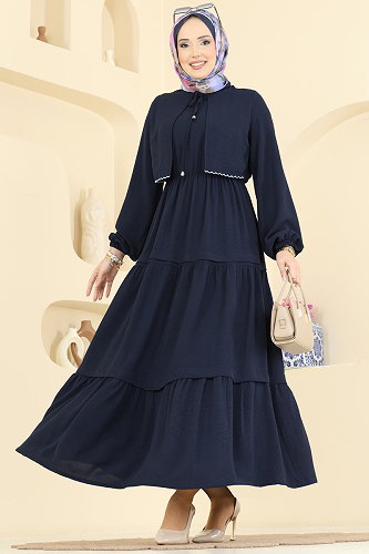 moda selvim الفستان كحلي 2851SLK540 - Thumbnail