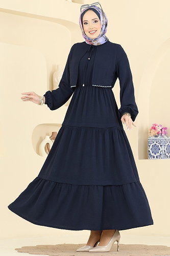 moda selvim الفستان كحلي 2851SLK540 - Thumbnail