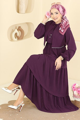 moda selvim Dress 2851SLK540 Purple - Thumbnail