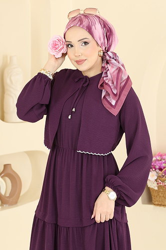 moda selvim Dress 2851SLK540 Purple - Thumbnail