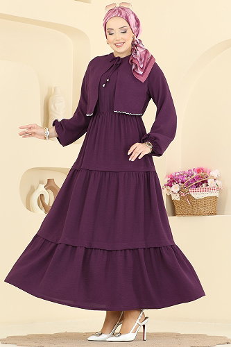 moda selvim Dress 2851SLK540 Purple - Thumbnail