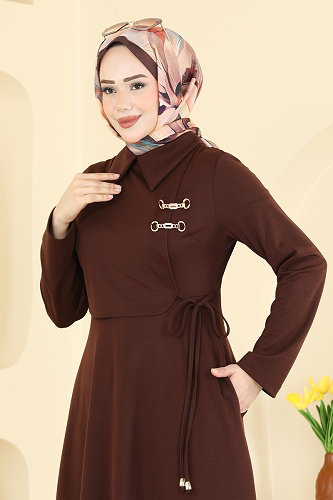 moda selvim Dress 2855SL432 Brown - Thumbnail