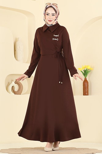 moda selvim الفستان بني 2855SL432 - Thumbnail