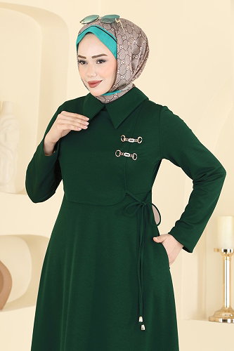 moda selvim Dress 2855SL432 Emerald - Thumbnail