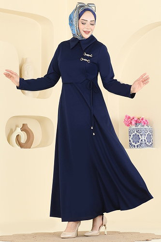 moda selvim Dress 2855SL432 Navy Blue - Thumbnail