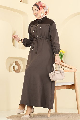 moda selvim Dress 2859SL432 Dark Brown - Thumbnail