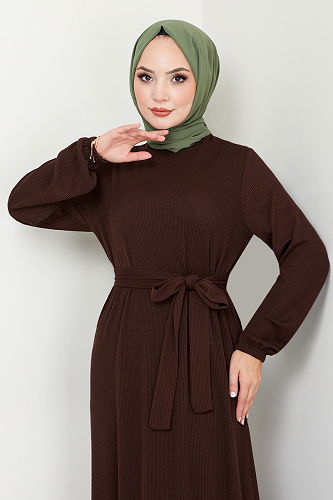 moda selvim الفستان بني 285DVL817-M - Thumbnail